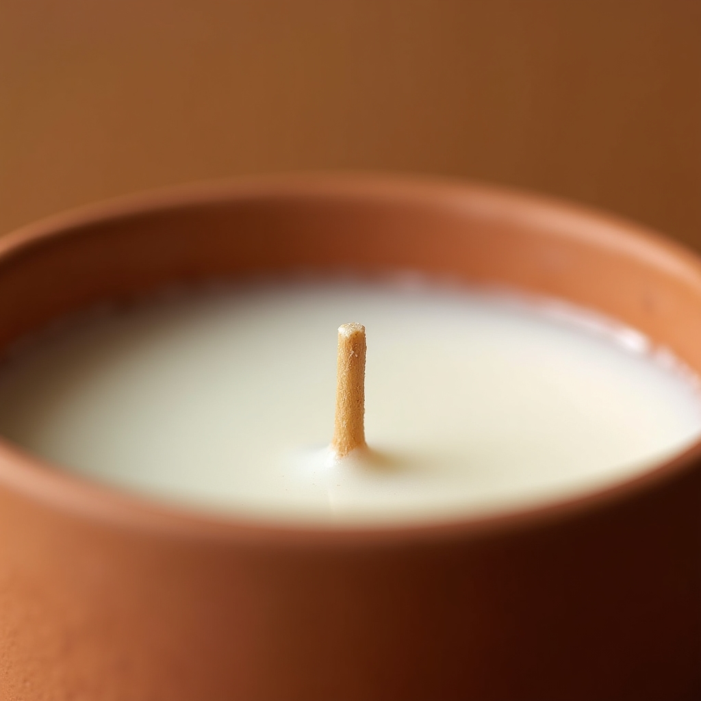 Handgegossene Kerze im Keramikgefäß